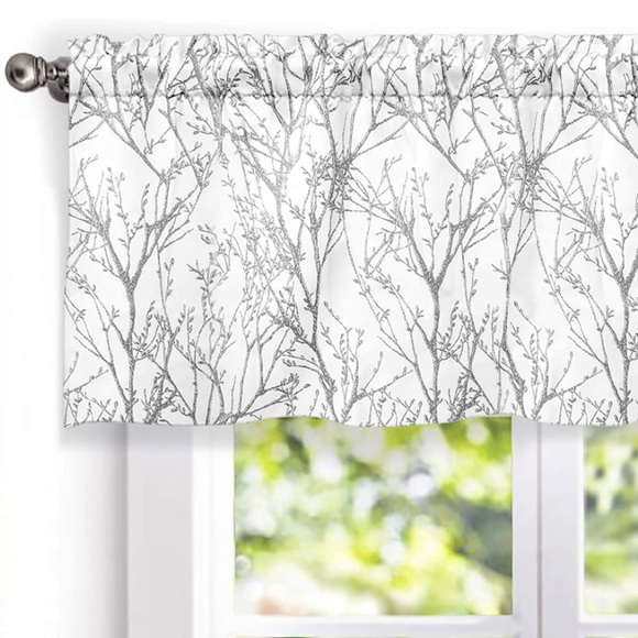 Luxury HomeElegant Chic Grey & White Tree Branch Print Window Valence
